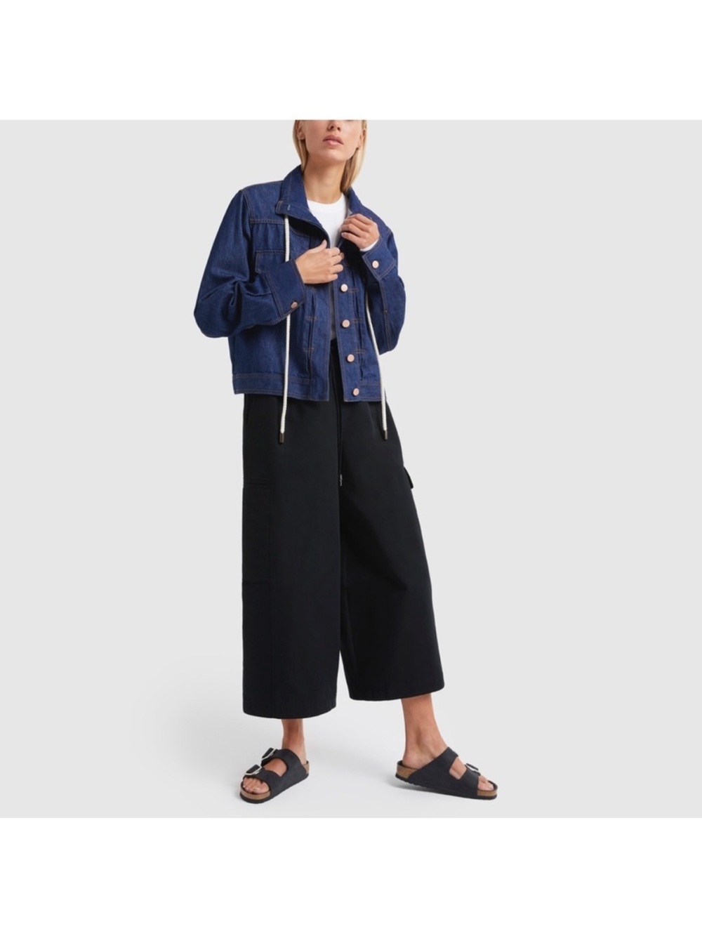 G. Label by Goop Demi Wide Leg Drawstring Cargo Pants in Black 6 Made Italy $425
